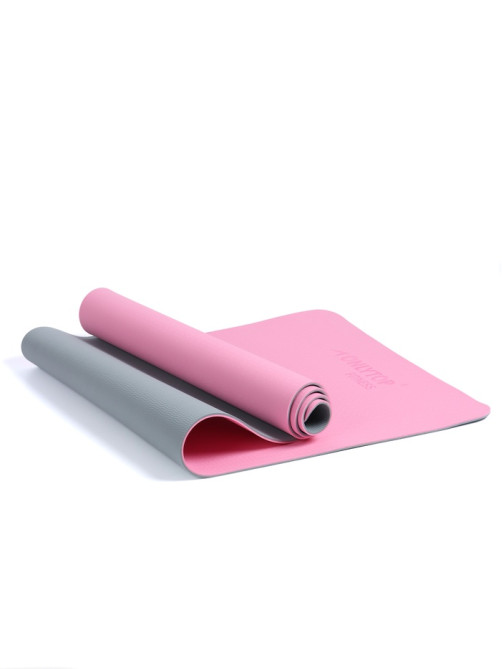 Коврик для фитнеса и йоги ONLYTOP, 183×61×0.6 см, серый, розовый