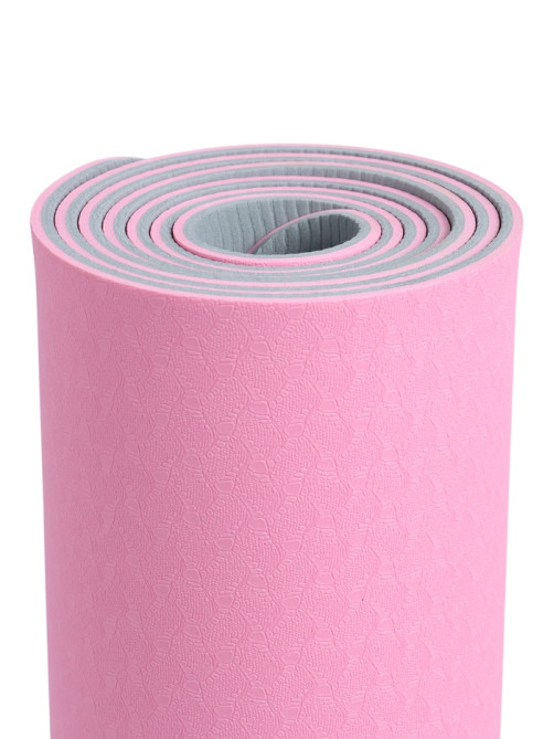 Коврик для фитнеса и йоги ONLYTOP, 183×61×0.6 см, серый, розовый