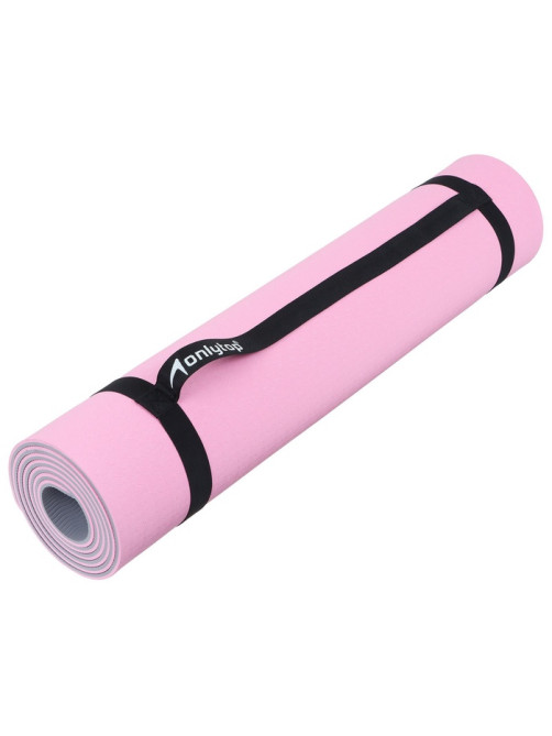 Коврик для фитнеса и йоги ONLYTOP, 183×61×0.6 см, серый, розовый