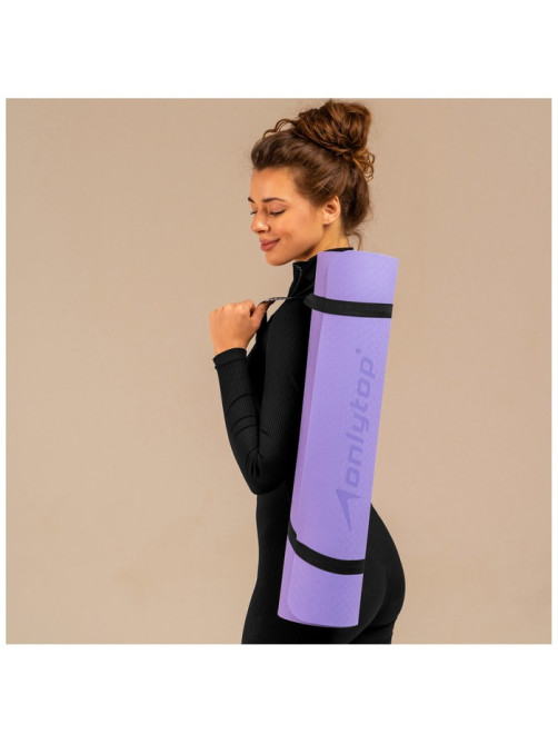 Коврик для фитнеса и йоги ONLYTOP, нескользящий, 183×61×0.6 см, серый, фиолетовый