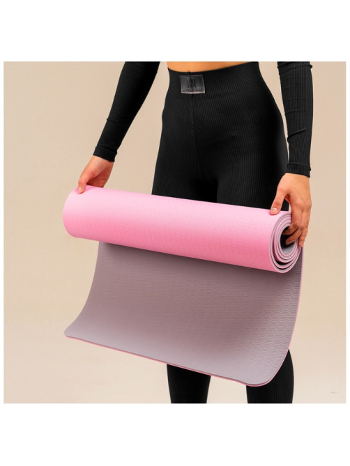 Коврик для фитнеса и йоги ONLYTOP, 183×61×0.6 см, серый, розовый
