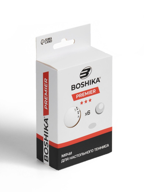 Мяч для настольного тенниса BOSHIKA 3***, набор 6 шт., PP, белый