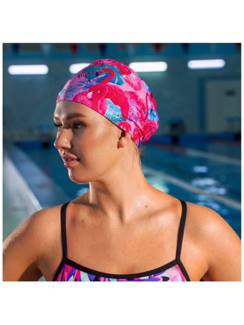 Шапочка для плавания взрослая ONLYTOP Swim «Фламинго», тканевая, обхват 54-60 см