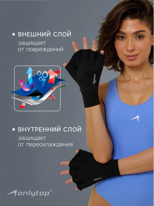 Перчатки для плавания ONLYTOP, неопрен, 2.5 мм, р. L, чёрная
