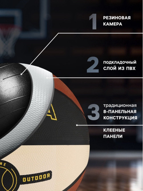 Мяч баскетбольный MINSA, клееный, 8 панелей, р. 7, PVC, резиновая камера