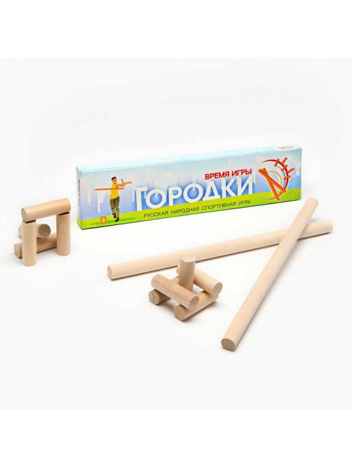 Игра городки «Время игры», биты 2 шт. 49×2.5 см, городки 10 шт. 9×2.5 см