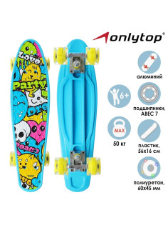 Пенниборд ONLYTOP «Рожицы», 56×16 см, колёса световые PU 60×45 мм, ABEC 7, алюминиевая подвеска