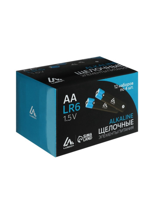 Батарейка алкалиновая (щелочная) Luazon, АА, LR6, блистер, 4 штуки
