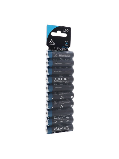 Батарейка алкалиновая (щелочная) Luazon, AA, LR6, блистер, 10 штук