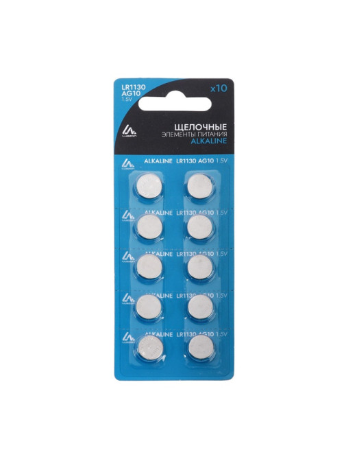 Батарейка алкалиновая (щелочная) Luazon, LR1130, AG10, блистер, 10 штук