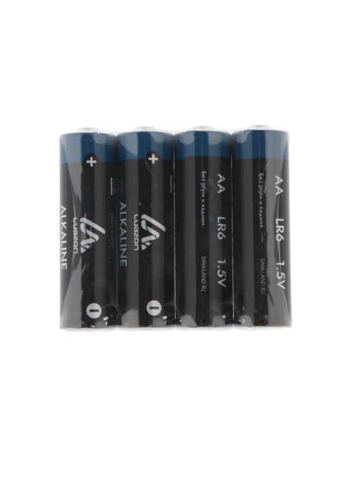 Батарейка алкалиновая (щелочная) Luazon, AA, LR6, спайка, 4 штуки