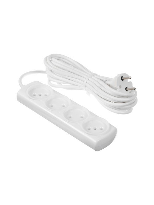 Удлинитель Luazon Lighting ECO, 4 розетки, 5 м, 10 А, 2200 Вт, ПВС 2×0.75 мм2, без заземления, белый