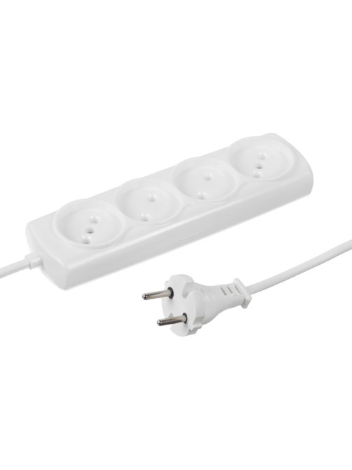 Удлинитель Luazon Lighting ECO, 4 розетки, 5 м, 10 А, 2200 Вт, ПВС 2×0.75 мм2, без заземления, белый