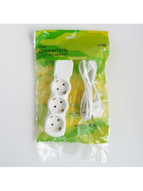 Удлинитель Luazon Lighting ECO, 3 розетки, 1.7 м, 16 А, 3500 Вт, ПВС 3×1 мм2, с заземлением