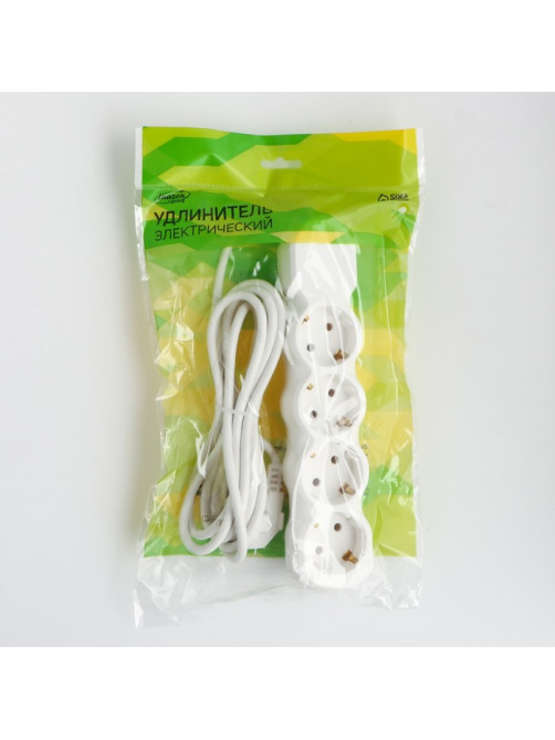 Удлинитель Luazon Lighting ECO, 4 розетки, 2.7 м, 16 А, 3500 Вт, ПВС 3×1 мм2, с заземлением