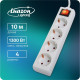 Удлинитель Luazon Lighting, 4 розетки, 10 м, 10 А, 2200 Вт, 3×0.75 мм2, с заземлением, с выключателем, белый