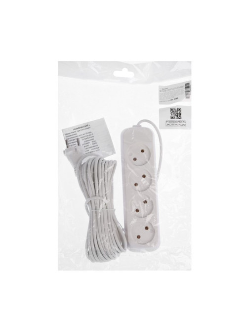 Удлинитель Luazon Lighting ECO, 4 розетки, 10 м, 10 А, 2200 Вт, ПВС 2×0.75 мм2, без заземления, белый