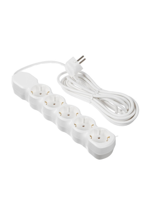 Удлинитель Luazon Lighting ECO, 5 розеток, 5 м, 10 А, 2200 Вт, ПВС 3×0.75 мм2, с заземлением, белый