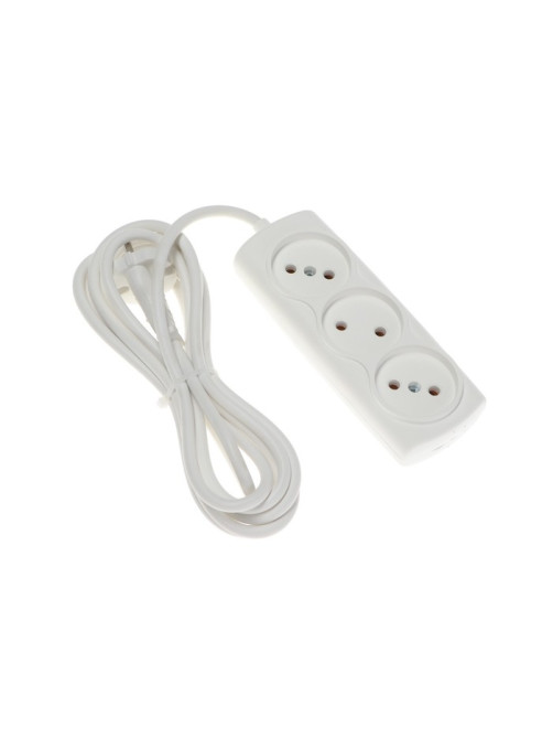 Удлинитель Luazon Lighting ECO, 3 розетки, 2.7 м, 10 А, 2200 Вт, ПВС 2×0.75 мм2, без заземления, белый