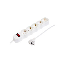 Удлинитель Luazon Lighting ECO, 5 розеток, 5 м, 10 А, 2200 Вт, ПВС 3×0.75 мм2, с заземлением, белый