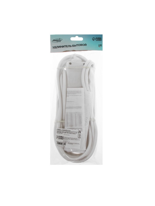 Удлинитель Luazon Lighting, 4 розетки, 5 м, 16 А, 3500 Вт, 3×1.5 мм2, с заземлением, с выключателем,