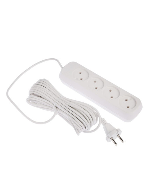 Удлинитель Luazon Lighting ECO, 4 розетки, 10 м, 10 А, 2200 Вт, ПВС 2×0.75 мм2, без заземления, белый