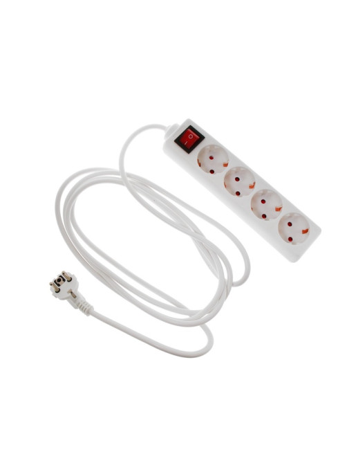 Удлинитель Luazon Lighting, 4 розетки, 3 м, 10 А, 2200 Вт, 3×0.75 мм2, с заземлением, с выключателем,