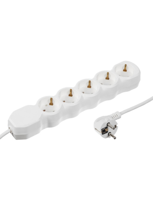 Удлинитель Luazon Lighting ECO, 5 розеток, 5 м, 10 А, 2200 Вт, ПВС 3×0.75 мм2, с заземлением, белый