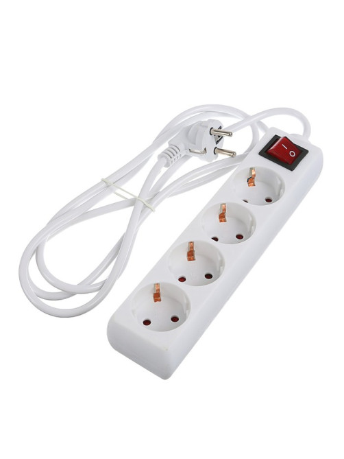 Удлинитель Luazon Lighting, 4 розетки, 1.8 м, 10 А, 2200 Вт, 3×1.5 мм2, заземление, выключатель