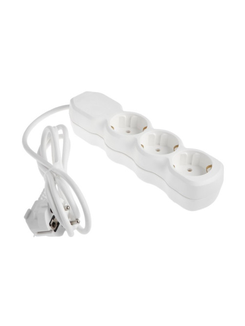 Удлинитель Luazon Lighting ECO, 3 розетки, 1.7 м, 10 А, 2200 Вт, ПВС 3×0.75 мм2, с заземлением, белый