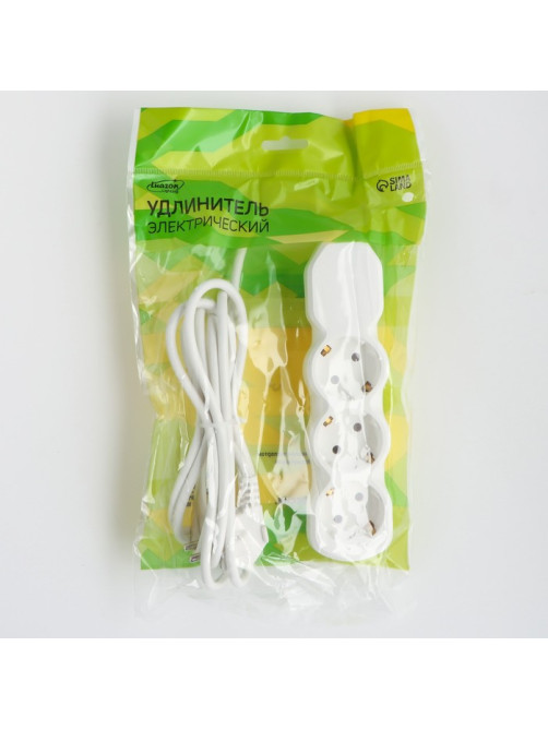 Удлинитель Luazon Lighting ECO, 3 розетки, 2.7 м, 16 А, 3500 Вт, ПВС 3×1 мм2, с заземлением