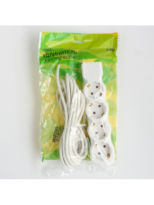 Удлинитель Luazon Lighting ECO, 4 розетки, 4.5 м, 16 А, 3500 Вт, ПВС 3×1 мм2, с заземлением