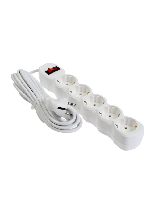 Удлинитель Luazon Lighting ECO, 5 розеток, 5 м, 10 А, 2200 Вт, ПВС 3×0.75 мм2, с заземлением, белый
