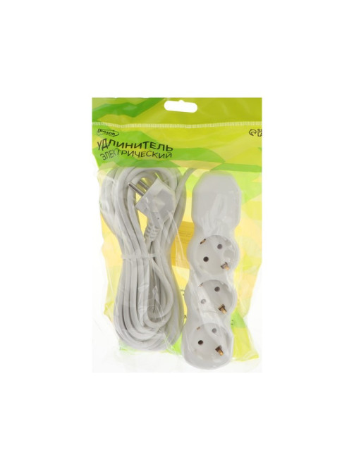 Удлинитель Luazon Lighting ECO, 3 розетки, 8 м, 10 А, 2200 Вт, ПВС 3×0.75 мм2, с заземлением, белый