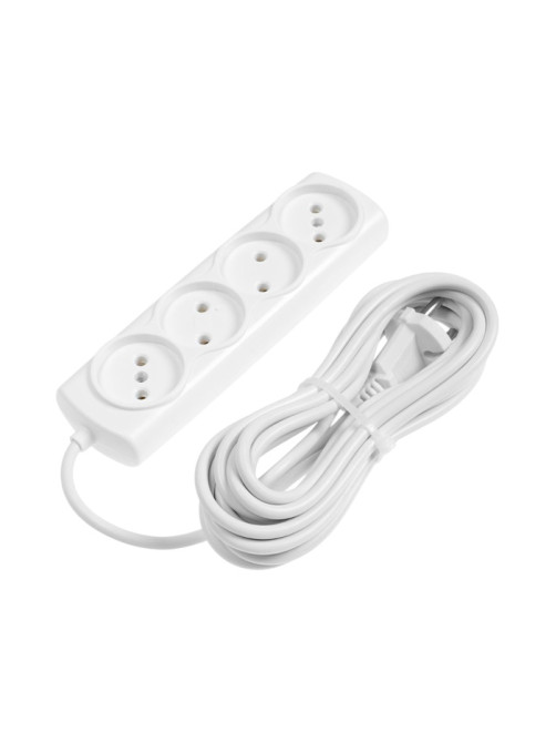 Удлинитель Luazon Lighting ECO, 4 розетки, 5 м, 10 А, 2200 Вт, ПВС 2×0.75 мм2, без заземления, белый