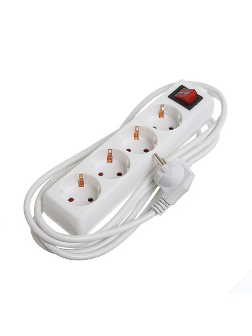 Удлинитель Luazon Lighting, 4 розетки, 3 м, 10 А, 2200 Вт, 3×1.5 мм2, с заземлением, с выключателем, белый