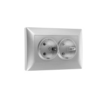 Розетка Luazon Lighting «Антей», 16 А, скрытая, IP20, двухместная, с заземлением, серебристая