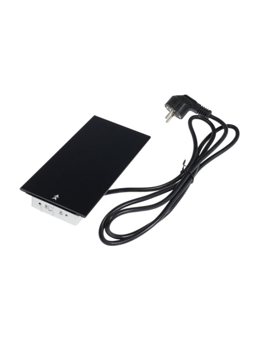 Блок розеточный в стол, сдвижная крышка, 10 А, 2 розетки, 2xUSB, 2A, провод 1.8 м, чёрный