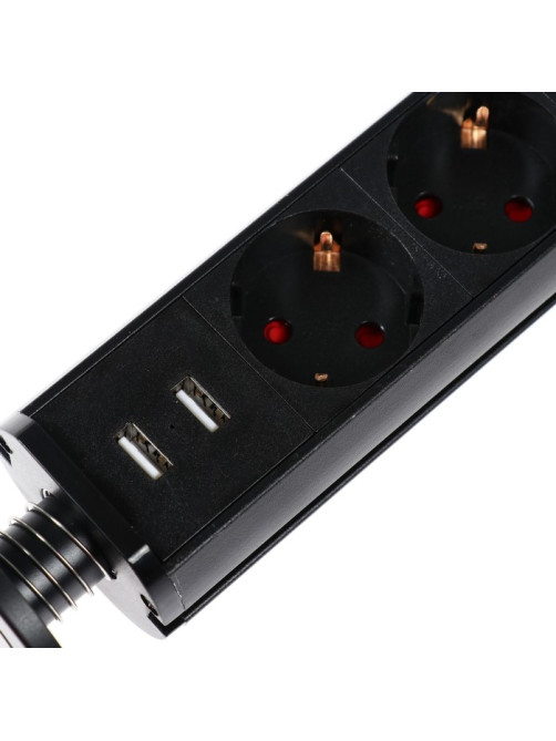Розетка выдвижная Luazon, 16 А, четырёхместная, в стол, 2xUSB, 2.1 A, чёрная
