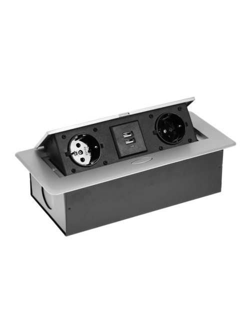 Розетка выдвижная Luazon Lighting, 16 А, двухместная, в стол, 2xUSB, 2.1 A, серебристая