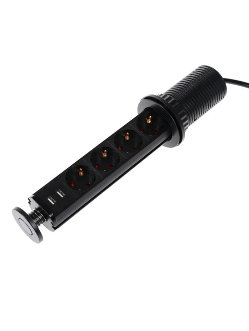 Розетка выдвижная Luazon, 16 А, четырёхместная, в стол, 2xUSB, 2.1 A, чёрная