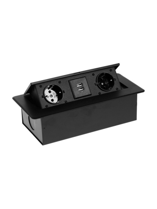 Розетка выдвижная Luazon Lighting, 16 А, двухместная, в стол, 2xUSB, 2.1 A, чёрная