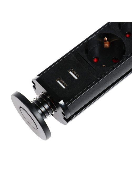 Розетка выдвижная Luazon, 16 А, трёхместная, в стол, 2xUSB, 2.1 A, чёрная