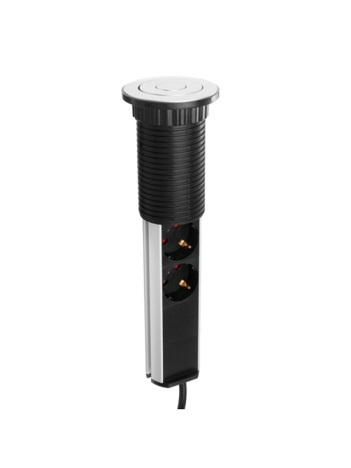 Розетка выдвижная Luazon, 16 А, трёхместная, в стол, 2xUSB, 2.1 A, серебряная