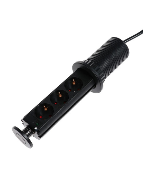 Розетка выдвижная Luazon Lighting, 16 А, трёхместная, в стол, провод 1.8 м, чёрная