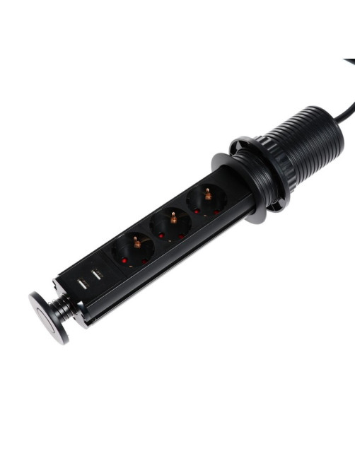 Розетка выдвижная Luazon, 16 А, трёхместная, в стол, 2xUSB, 2.1 A, чёрная