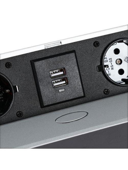 Розетка выдвижная Luazon Lighting, 16 А, двухместная, в стол, 2xUSB, 2.1 A, серебристая