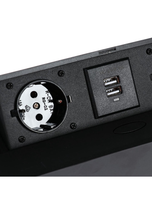 Розетка выдвижная Luazon Lighting, 16 А, двухместная, в стол, 2xUSB, 2.1 A, чёрная