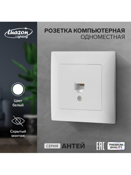Розетка компьютерная Luazon Lighting «Антей», скрытая, IP20, одноместная, белая