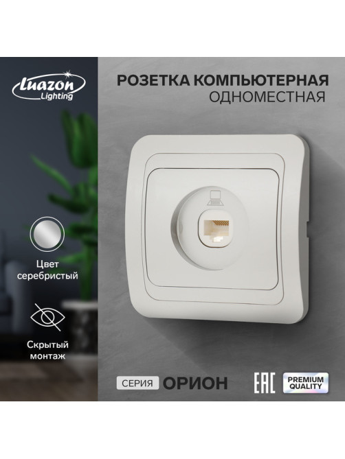 Розетка компьютерная Luazon Lighting «Орион», скрытая, IP20, одноместная, серебристая